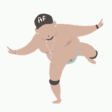 a cartoon of a shirtless man wearing a black hat with the letter af on it