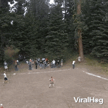 a group of people are playing a game of baseball in a dirt field with the words viralhog written on the bottom