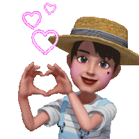 a girl in a straw hat making a heart with her hands