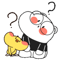 a cartoon of a bear and a chicken with a question mark on their head