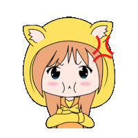 a cartoon of a girl wearing a yellow cat hood with ears