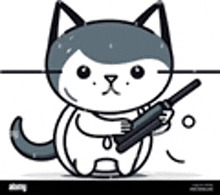 a cartoon cat is holding a gun in its hands .