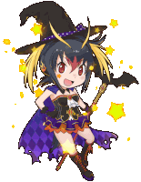 a girl in a witch costume is holding a bat in her hand