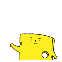 a cartoon drawing of a yellow box with a face and arms .