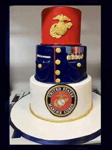 a united states marine corps cake with a red white and blue top