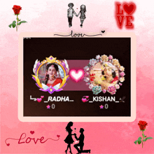 a picture of a man proposing to a woman with the name radha and kishan on it