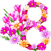 the number 8 is surrounded by pink flowers on a white background