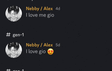 a screenshot of a text conversation between nebby and alex