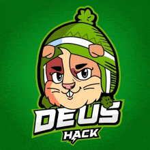 a deus hack logo with a hamster wearing a green beanie