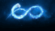 a glowing infinity symbol with a white ear bud in the middle