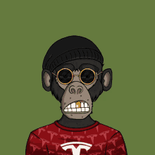 a drawing of a monkey wearing sunglasses and a tesla sweater