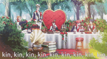 a group of people sitting around a table with the words kin kin kin kin kin kin kin kin