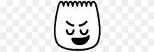 a black and white drawing of a marshmallow with an angry face and a smile on a checkered background .