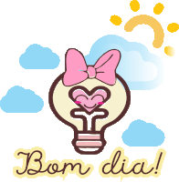 a light bulb with a pink bow and the words bom dia on it