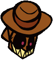 a cartoon drawing of a scarecrow wearing a hat and a mask .