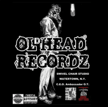 a poster for olphad recordz shows a man with a mask on