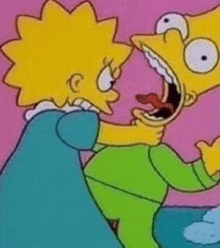 a cartoon of maggie simpson and bart simpson fighting