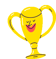 a cartoon illustration of a yellow trophy with a smiling face