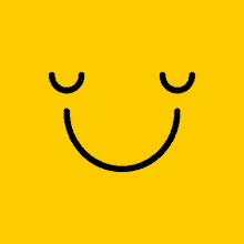 a yellow background with a black smiley face with closed eyes