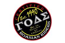 a logo for certified toas roasian riders says to be in service to others