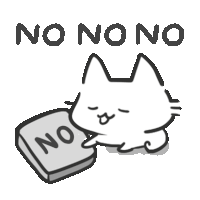 a black and white drawing of a cat laying next to a button that says no