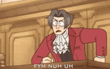 a cartoon of a judge in a courtroom with the words rym nuh uh below him