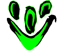 a drawing of a green and black smiley face