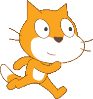 a cartoon cat with big eyes and a white nose is running