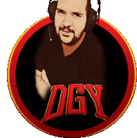 a man wearing headphones is in a circle with the word dgy on it