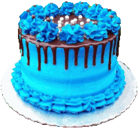 a cake with blue frosting and chocolate drips on it