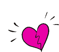 a cartoon drawing of a broken pink heart with a lightning bolt coming out of it