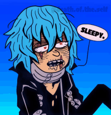 a cartoon drawing of a person with a speech bubble that says sleepy