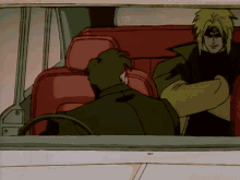 a cartoon of two men sitting in a car looking out the window