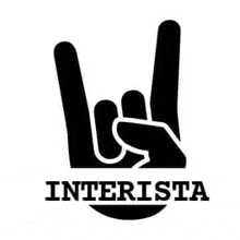 a black and white logo with a hand making a rock and roll sign and the word interista .