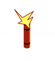 a red crayon with a yellow lightning bolt on top