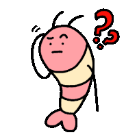 a cartoon of a shrimp with a question mark above it