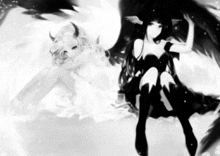 a black and white drawing of a devil and a angel