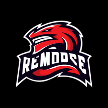 a logo for a team called remoose with a red moose head