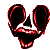 a drawing of a skull with red eyes and red mouth