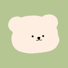 a pink teddy bear with black eyes and a black nose is on a green background .