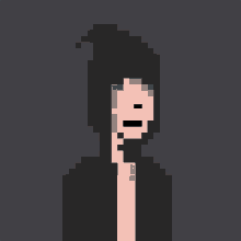 a pixel art of a person wearing a hooded jacket