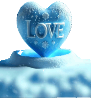 a heart shaped ice sculpture with the word love carved into it