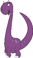 a purple cartoon dinosaur with a long neck