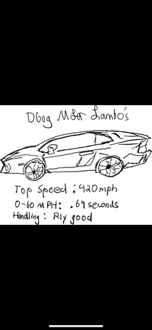 a black and white drawing of a lamborghini with the top speed of 420 mph