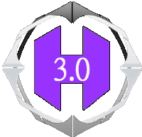 a white circle with a purple hexagon and the number 3.0