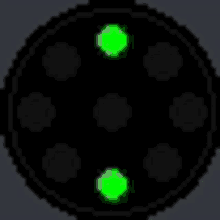 a pixel art of a black circle with green dots in the middle .