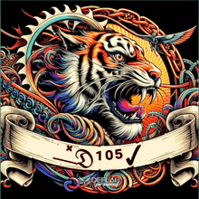 a colorful drawing of a tiger with the number 105 on the bottom right