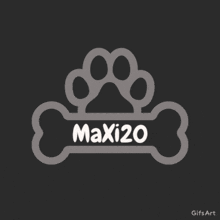 a black background with a paw print and a bone that says maxi20