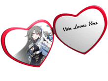 a heart shaped mirror with a picture of a girl and the words vita loves you written on it