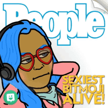 a cartoon of a woman with blue hair is on the cover of a magazine called people